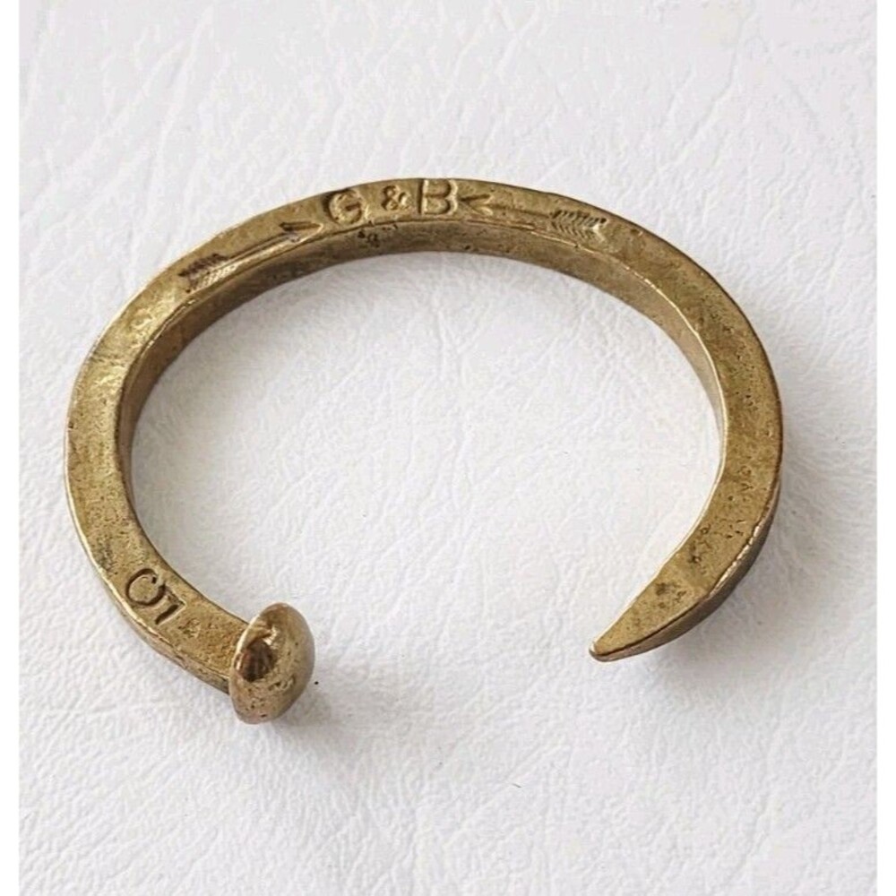 Giles & Brother "Le Beau" Brass Railroad Spike Unisex Cuff Bracelet